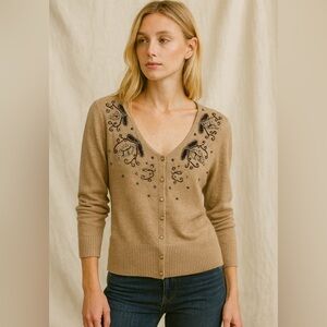Silk Cotton Cashmere Sigrid Cardigan with Beaded  Embroidery NWT